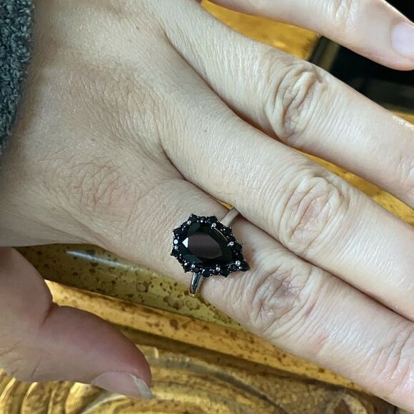 Natural Black Spinel Sterling Silver Ring Size 8 - Picture 4 of 10